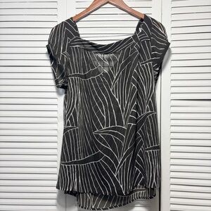 Ann Taylor Womens Lightweight Sheer Brown White Geometric Pattern Blouse Size XL